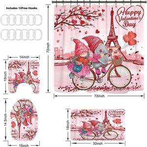 5pcs Valentine's Day Pink Gnomes Bathroom   Set New